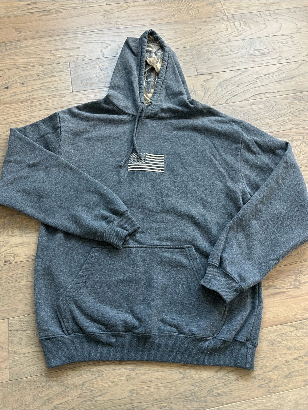 Buck Wear Gray Hoodie American Flag Embroidery Respect God Family Size Large